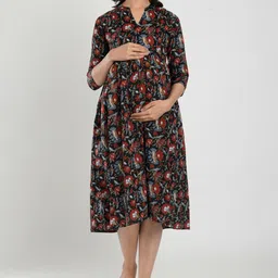 CRAFIQA Floral Print Maternity Midi Nightdress-image-42