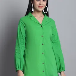 Enchanted Drapes Puffed Sleeves Pure Cotton Shirt Style Mini Dress-picture-8