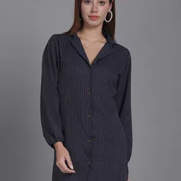 Enchanted Drapes Cotton Striped Print Shirt Mini Dress-image-95