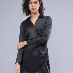 ANVI Be Yourself Shirt Collared Long Cuffed Sleeves Satin Mini Shirt Dress-image-91