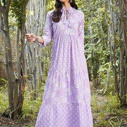 Athena Women Lavender Floral Tie-Up Neck Ethnic Maxi Dress-picture-22