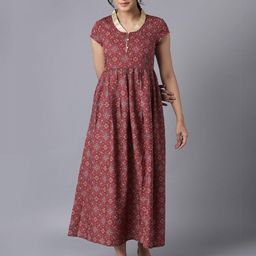 AURELIA Maroon & Cream-Coloured Ethnic Motifs Ethnic Maxi Dress-image-85