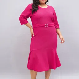 Sztori Fuchsia Round Neck Sheath Dress-38