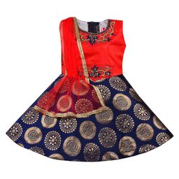 Wish Karo Girls Ethnic Motifs Satin Dress-image-92