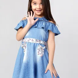Naughty Ninos Belted Cold-Shoulder Sleeves Pure Cotton A-Line Dress-image-98