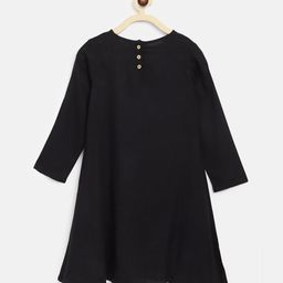 am ma Girls Black Solid Satin A-Line Dress-image-45