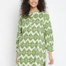 am ma Green Printed A-Line Dress-image-22