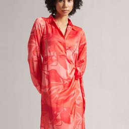 ZACCAI Floral Printed Shirt Collar Satin A-Line Dress-image-88