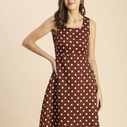 Moomaya Polka Dot Printed Sleeveless Satin Fit And Flare  Dress-image-41