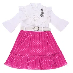 Wish Karo Girls Polka Dot Printed Bell Sleeves Silk Satin Fit and Flare Dress-image-70