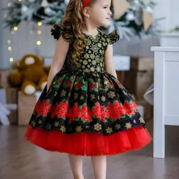 BAESD Girls Floral Layered Satin A-Line Dress-45