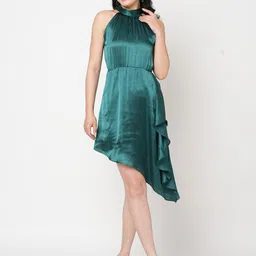 MISH Haletr Neck Ruffles Asymmetric Hem Dress-image-67