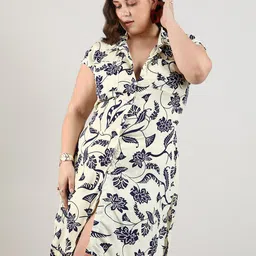 Instafab Plus Women Floral Print  Shirt Collar Wrap Dress-image-45