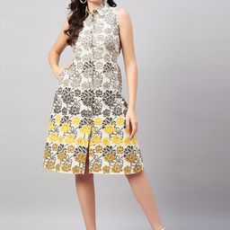 WineRed Floral Printed Shirt Collar Pure Cotton Shirt Dress-image-23