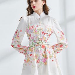 JC Collection Floral Print Shirt Collar Cuffed Sleeves Shirt Dress-image-41