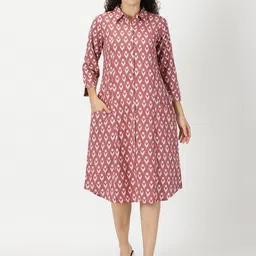 Saffron Threads Ikat Print Cotton Shirt Dress-image-55