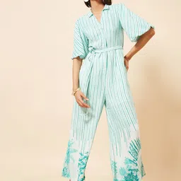 Marigold Lane Striped Shirt Collar Basic Jumpsuit-picture-44