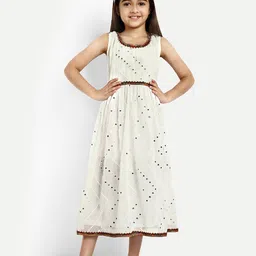 BAESD Girls Embellished Mirror Work Silk Satin A-Line Midi Dress-image-9