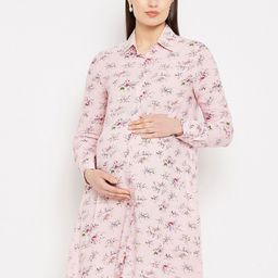 Hypernation Maternity Floral Printed Shirt Dress-image-17