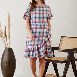 The Kaftan Company Checked Ruffled Cotton A-Line Dress-image-12