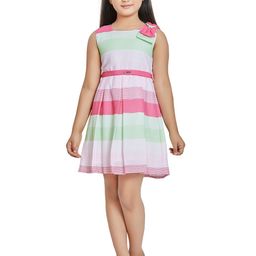 Peppermint Girls Pink & Green Striped Dress-image-38