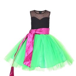 Samsara Couture Black & Green Colourblocked Satin Dress-image-3
