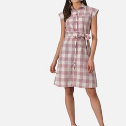Purple State Checked A-Line Cotton Dress-image-97