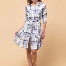 Hive91 Blue & White Checked Shirt Dress-image-66