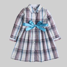 The Magic Wand Grey & Blue Checked Shirt Dress-image-88