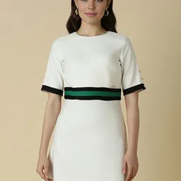 Allen Solly Woman Solid Royund Neck Short Sleeves Formal Above Knee T-shirt Dress-image-47