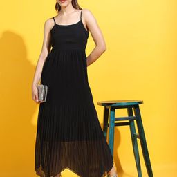 Tokyo Talkies Women Black Strappy Pleated Midi Dress-image-74