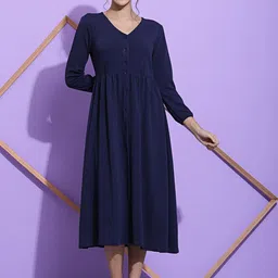 SQew V-Neck Puff Sleeves A-Line Midi Dress-picture-16