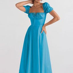 StyleCast Blue Puff Sleeve A-Line Maxi Dress-image-24