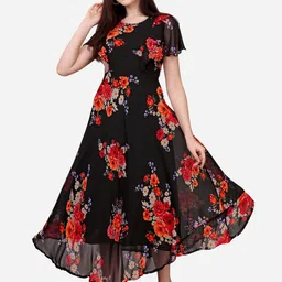 KALINI Floral Printed Flared Sleeve Georgette Fit & Flare Dress-image-94