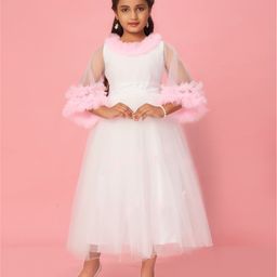 Muhuratam Girls Ruffled Net Fit and Flare Dress-20