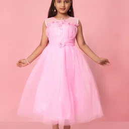 Muhuratam Girls Floral Embellished Net Maxi Dress-image-45
