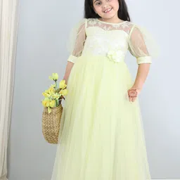 Toy Balloon kids Girls Floral Embroidered Puff Sleeves Net Maxi Dress-image-74