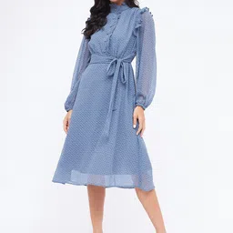 Kibo Mock Neck Fit & Flare Midi Dress-image-57
