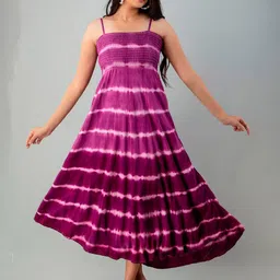 KALINI Tie & Dye Dyed Shoulder Straps Smocked Fit & Flare Dress-image-92