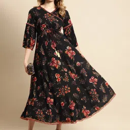 Anouk Floral Print Flared Sleeve Liva Fit & Flare Midi Dress-picture-15