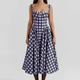 StyleCast x Revolte Checked Fit & Flare Midi Dress-43