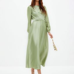 Trendyol Round Neck Puff Sleeves Belted Fit & Flare Midi Dress-image-48