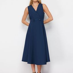 Trendyol V-Neck Cotton Fit & Flare Midi Dress-image-34