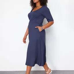 Trendyol Round Neck Cotton Fit & Flare Midi Dress-22