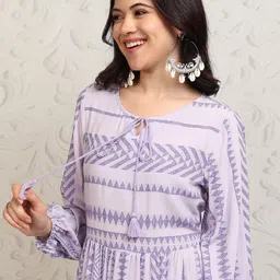 Vishudh Print Tie-Up Neck Bell Sleeve Fit & Flare Midi Dress-image-79