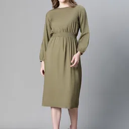 Oxolloxo Puff Sleeves A-Line Midi Dress-picture-47