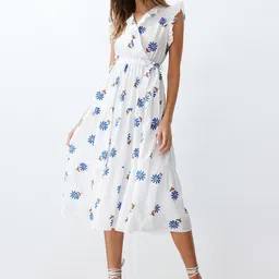 Trendyol Flutter Sleeve Pure Cotton Fit & Flare Midi Dress-image-54