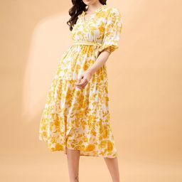 all about you Floral Print Puff Sleeve Fit & Flare Midi Dress-image-79