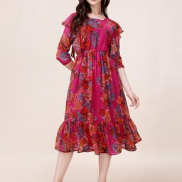 Fashion2wear Floral Printed Georgette Fit & Flare Midi Dress-image-56