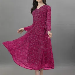 KALINI Floral Print Georgette Fit & Flare Midi Dress-image-65